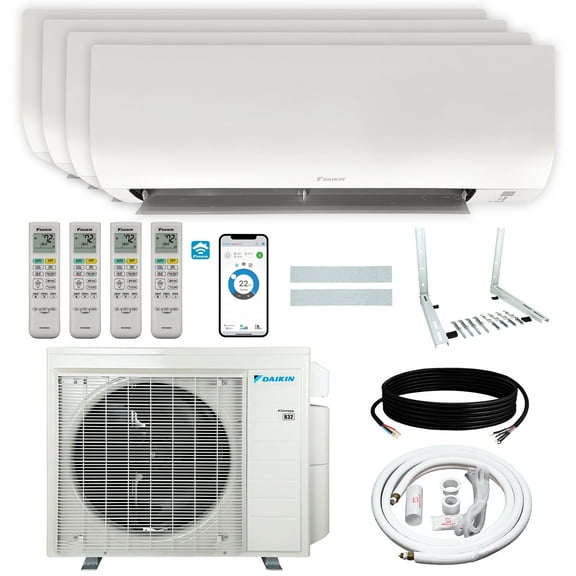 Daikin 36,000 BTU (9K + 9K + 9K + 9K) 20 SEER2 4-Zone Mini Split Wi-Fi Enabled Air Conditioner Heat Pump R-32 System with Maxwell 15 ft. Installation Kits and Wall Mounting Bracket