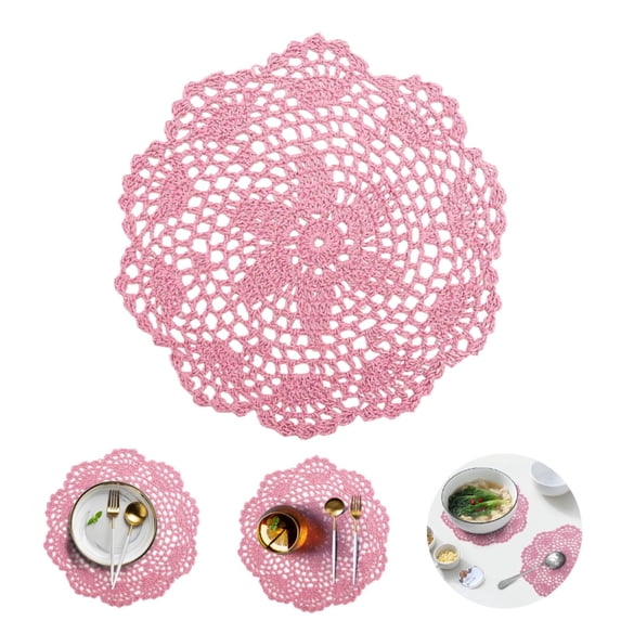 Dailihome 8 Inch Pink Hand Crocheted Doilies Round Cotton Lace Floral Placemat French Country Table Decor for Cups Vases 1PC