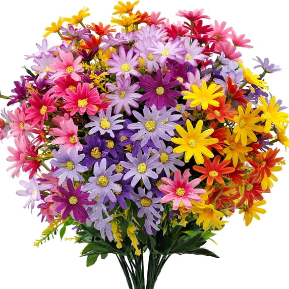 Dailihome Artificial Daisy Flowers Orange UV Resistant Faux Silk Wildflowers for Indoor Outdoor Garden Patio Window Box 1PC