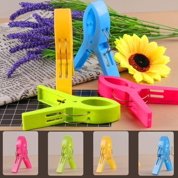 Dailihome Beach Towel Clips for Chairs Cruise Essentials Windproof Large Clothes Pins Pool Chair Towel Holder Candy Colors 4 Pack