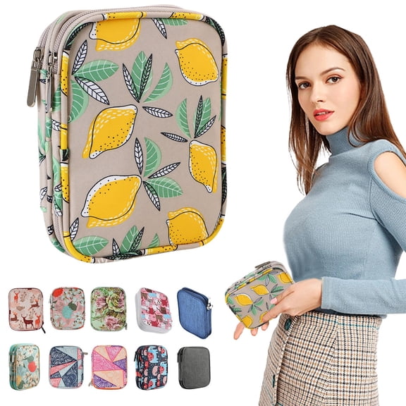 Dailihome Crochet Hooks Case Empty Organizer Bag Cat Pattern Travel Storage Pouch with Pockets and Slots for Knitting Needles 1PC