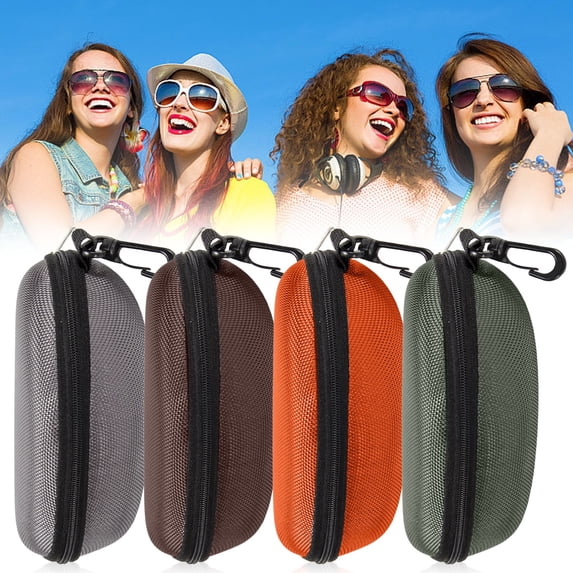 Dailihome Hard Sunglasses Case Gary Portable Zipper Eyeglasses Box with Carabiner Clip Travel Eyewear Protector for Men Women 1PC