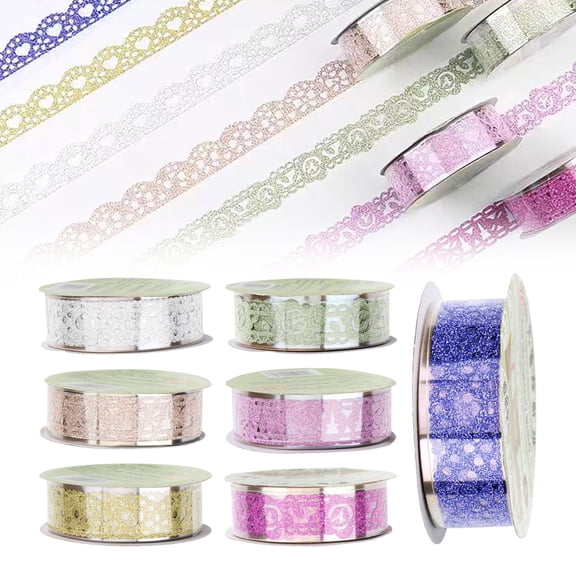 Dailihome Pink Glitter Lace Tape Self Adhesive Flower Pattern Decorative Masking Sticker for Scrapbooking Journal and Crafts 1PK