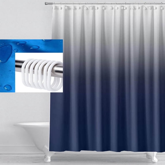 Dailihome Royal Blue Ombre Fabric Shower Curtain, Navy and Indigo Gradient Washable Cloth Bath Curtain with 12 Hooks for Modern Bathroom Decor, 72 x 72 in, 1pc
