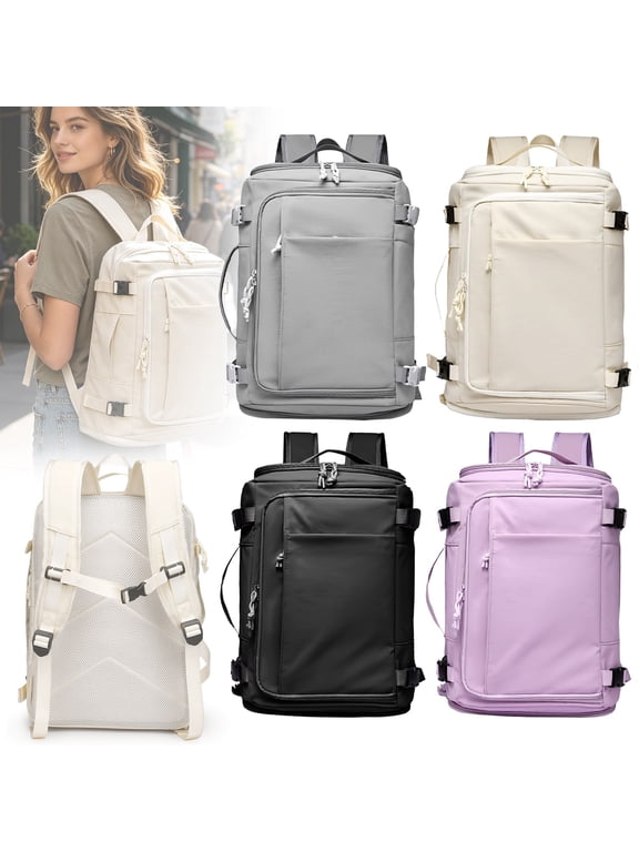 White Carry On Travel Backpack, 20L-35L Large Capacity Laptop Backpack with Shoe Compartment, Waterproof Weekender Bag for Men and Women, 1pc