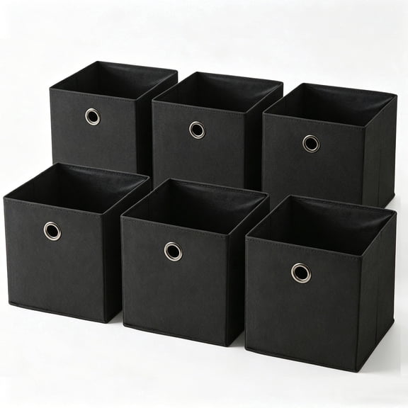 Dailivio Collapsible Fabric Cube Storage Bins (10.5" x 10.5"), Storage Cubes Organizer Baskets Bins with Handles, Black, 6 Pack