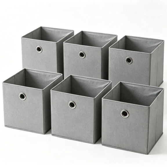 Dailivio Collapsible Fabric Cube Storage Bins, Storage Cubes Organizer Bins, Gray, 6 Pack, 10.5" x 10.5"