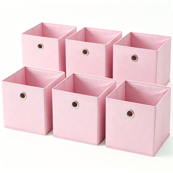 Dailivio Collapsible Fabric Cube Storage Bins, Storage Cubes Organizer Bins, Pink, 6 Pack, 10.5" x 10.5"