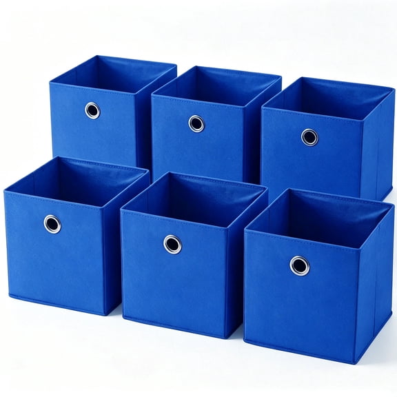 Dailivio Collapsible Fabric Cube Storage Bins, Storage Cubes Organizer Baskets Bins, Royal Blue, 6 Pack, 10.5" x 10.5"