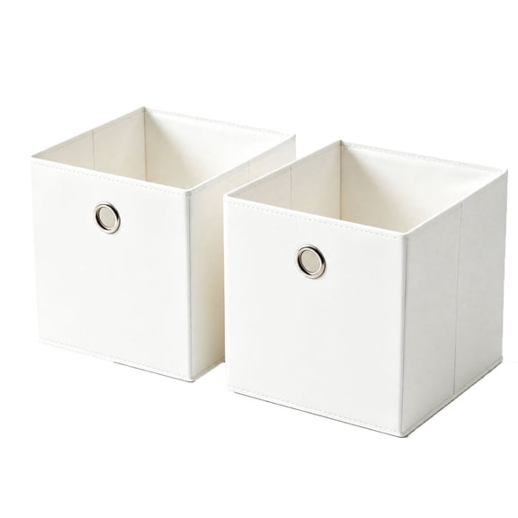 Dailivio Collapsible Fabric Cube Storage Bins (10.5" x 10.5"), Storage Cubes Organizer Bin with Handles for Clothes, White, 2 Pack