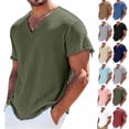 thumbnail image 1 of DailkTrvid Men's Linen T-Shirt Vintage Style Tops Summmer V-Neck Blouse Casual Tees Frayed Trim Short Sleeve Shirt for Beach and Everyday, 1 of 6