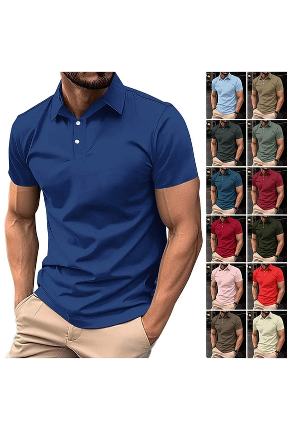 Plus Size Tees for Men Turn Down Collar T-Shirt Casual Fashion Solid Color Shirts Loose Fit Tops Short Sleeve Buttons Blouse