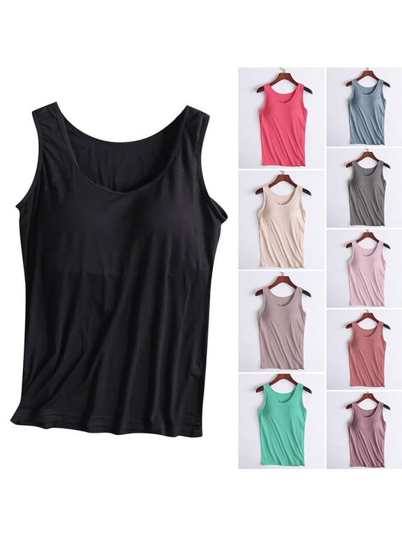 Women Plus Size Vest Built-in Bra Modal Tank Top Yoga Athletic Vest No Steel Rings Bottom Underwear Ladies Sleeveless U-Neck Camisole