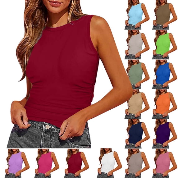 DailkTrvid Women Slim Fit Tank Tops Summer High Neck Vest Knit Ribbed Racerback Blouses Trendy Casual Camisole Sleeveless Tops Basic Shirt