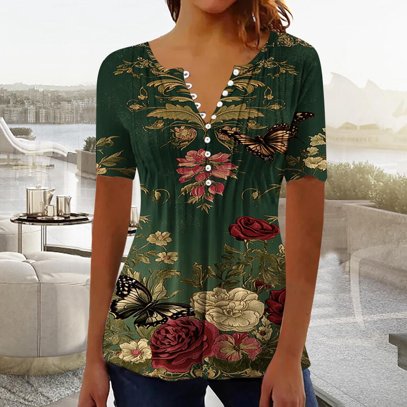 DailkTrvid Women's Print Summer Plus Size Daily Tops Short Sleeve Tunic ...