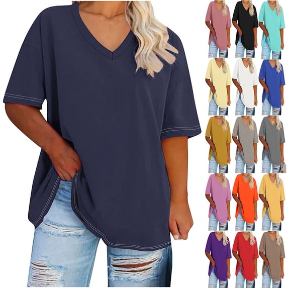 DailkTrvid Womens Oversized T-Shirt Summer T Shirts Plus Size Spring Cute Casual Tops Short Sleeve Solid Color Workout Clothes