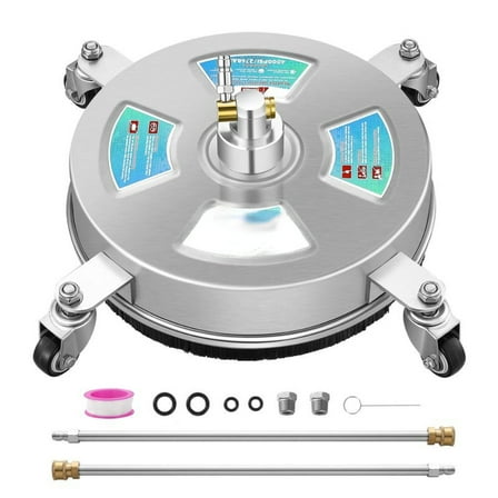 Daily 14” Pressure Washer Surface Cleaner, Stainless Steel Driveway Power Washer Attachment with 4 Wheels, 2 Extension Wands, 4000 PSI