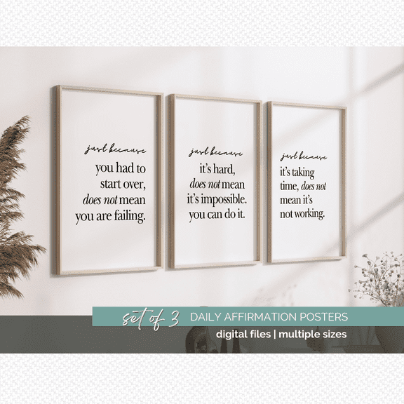Daily Affirmation Therapy Mental Health Growth Mindset Poster Set 3 Prints Set 3 , Poster Only