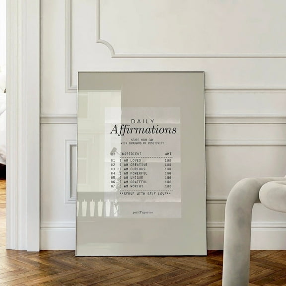 Daily Affirmation Wall Art Print Poster Guest Check Receipt Poster Trendy Minimalist Art Trendy Self Love Retro Wall Art, Modern Wall Decor, 8x12 UNFRAMED