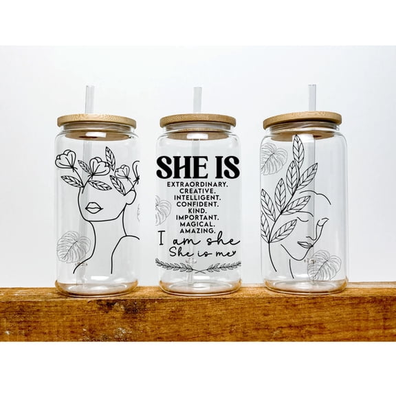 Daily Affirmations Beer Can glass | Boho Coffee Glass | Aesthetic Coffee