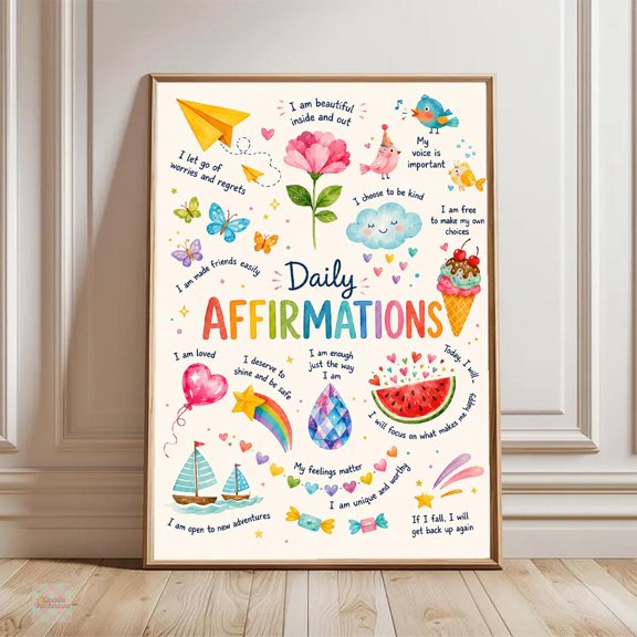Daily Affirmations Positive Mindset For Self Esteem Classroom Growth Mindset Decorative Wall Art Poster , Poster Print Only