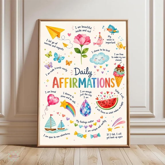 Daily Affirmations Positive Mindset Wall Art For Self Esteem Classroom Decor Growth Mindset Print