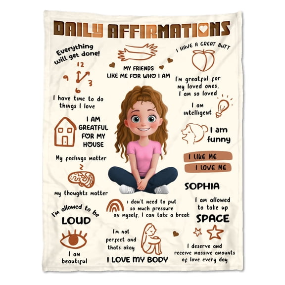 Daily Affirmations Positivity Self Care Fleece Blanket, 50x60in Fleece Blanket