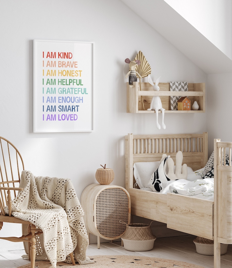 Daily Affirmations Poster | Rainbow Kids Wall Art | Motivational ...