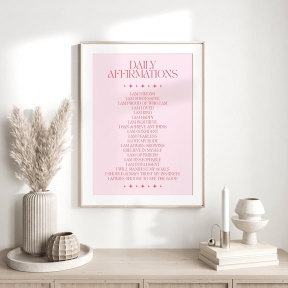 Daily Affirmations Poster, Self Love Poster Wall Art, Female Empowerment Poster, Positivity Poster, Pink Bedroom Wall Decor, Gratitude Poster, Size 16x24 UNFFRAMED F03.1.7l2425
