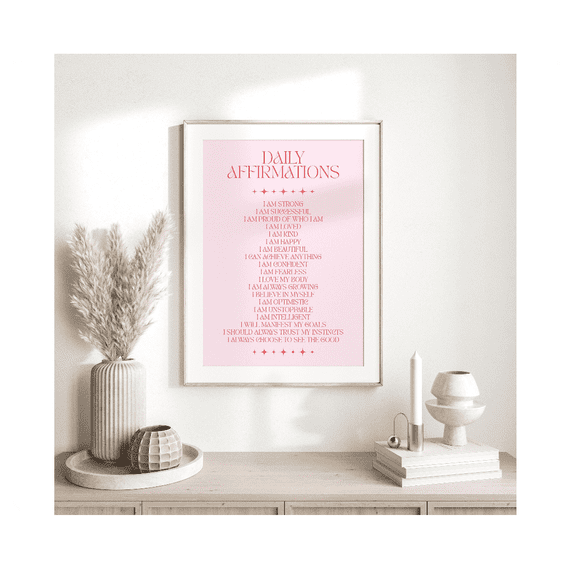 Daily Affirmations Poster Self Love Wall Art Female Empowerment Poster Positivity Poster Pink Bedroom Wall Decor Gratitude Poster