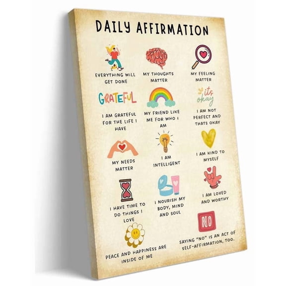 Daily Affirmations Posters Prints Therapy Wall Art Positive Affirmations Mental Health Posters Art Deco Giclee Artwork Pictures for Kitchen