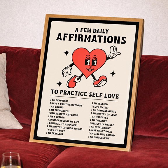 Daily Affirmations Self Love Care Positivity Illustration Indie Poster