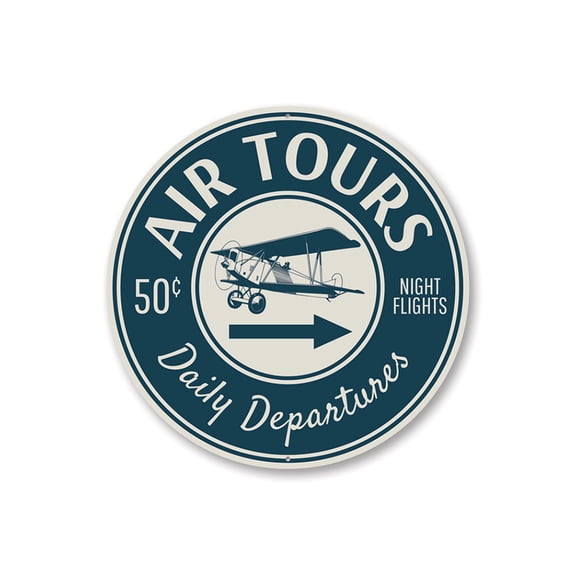 Daily Air Tours Hangar Sign, Pilot Sign, Aviation Sign, Hangar Aluminum Metal Decor Sign - 12" Round