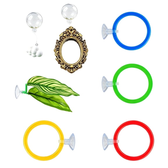 Daily Aquarium Activity Toy Set for Betta Fish, Hoop Training Accessory with Suction Cup Attachment, Glass Accent Combo