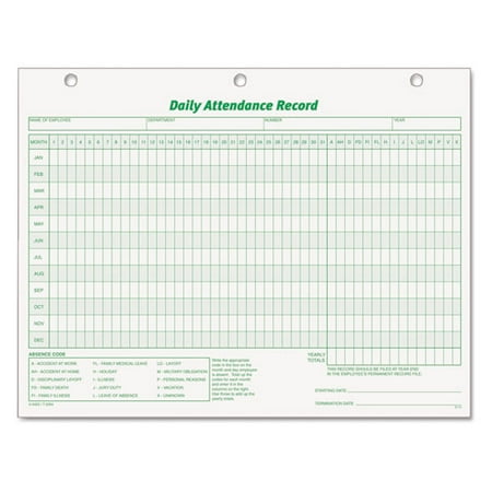 Daily Attendance Card, One-Part (No Copies), 11 x 8.5, 50 Forms Total | Bundle of 2