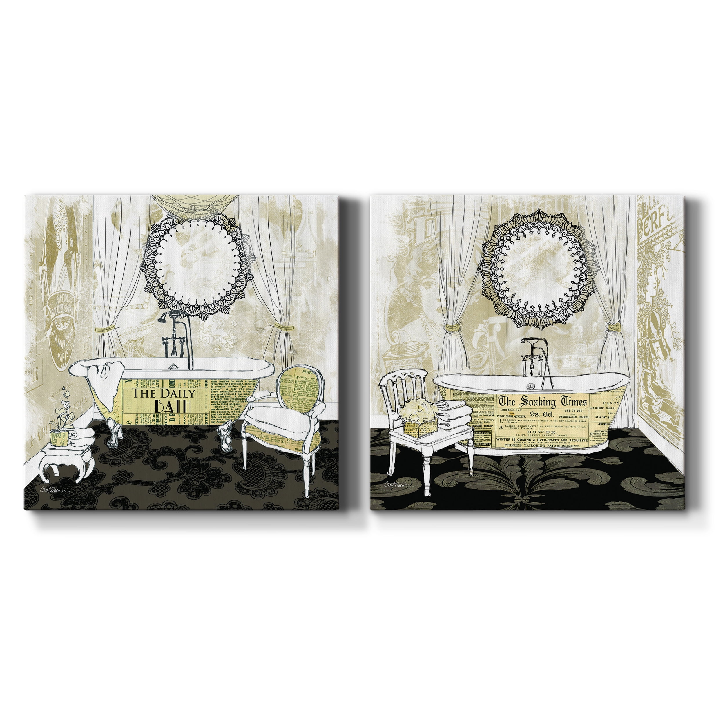 Daily Bath - Premium Gallery Wrapped Canvas - Ready to Hang Set of 2 - 10 x 10 Each