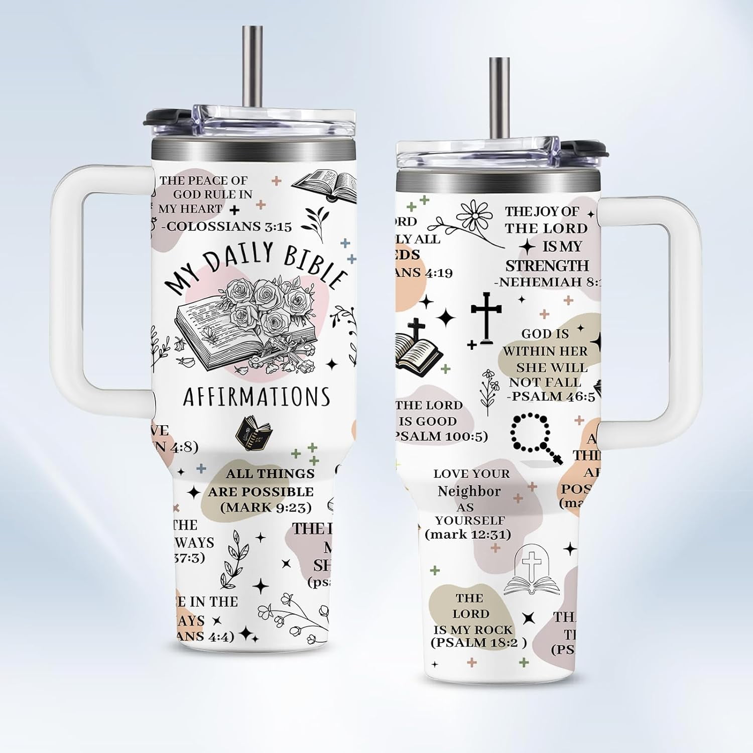 My Daily Bible Affirmations Tumbler 40oz, Christian Tumbler for Women with Bible Verses, Insulated Travel Mug & Faith-Based Gift for Mom, Wife, Best Friend - Birthday Christmas Presents