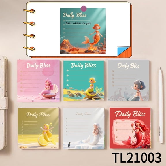 Daily Bliss Mermaid - Inspired Sticky Notes Set (3.543.54 Inches) 100-Pack with105 Emoticon Stickers, Quickly Jotting Down Reminders, Leaving Temporary Messages, Clean Removal for Note-Taking