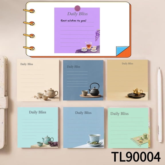 Daily Bliss Note Card: Tea - Themed Stationery (3.543.54 inches)100-pack with105 Emoticon Stickers, Ideal for Quickly Jotting Down Reminders, Marking Key Points, and Leaving Temporary Messages