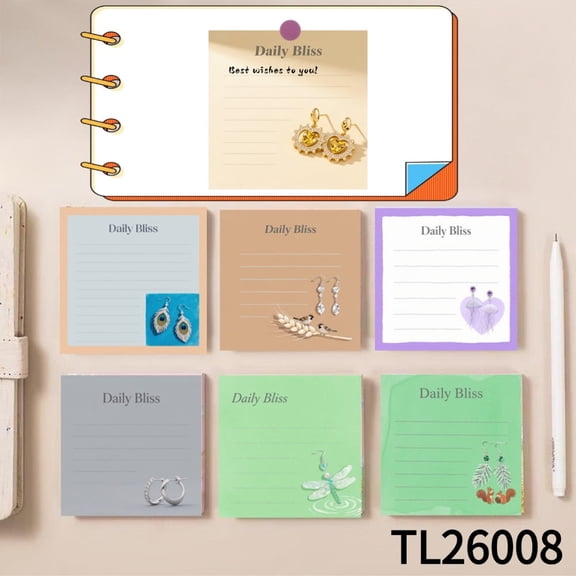 Daily Bliss Note Pads: Adorable Love - Themed Earring Designs (3.54×3.54 inches)100-pack with105 Emoticon Stickers, Quickly Jotting Down Reminders, Leaving Temporary Messages, Ideal for Home & Office