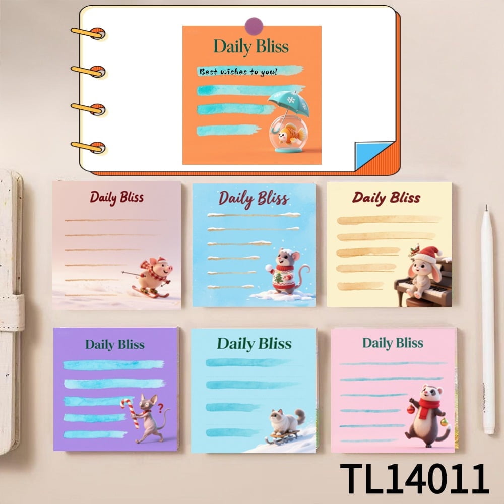 Daily Bliss: Sticky Notes Featuring Lovely Animals (3.54×3.54 inches)100-pack with105 Emoticon Stickers,Ideal for Quickly Jotting Down Reminders,marking Key Points and Leaving Temporary Messages