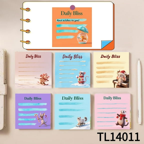 Daily Bliss: Sticky Notes Featuring Lovely Animals (3.543.54 inches)100-pack with105 Emoticon Stickers,Ideal for Quickly Jotting Down Reminders,marking Key Points and Leaving Temporary Messages