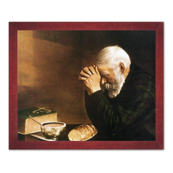 Daily Bread Man Praying at Dinner Table Religious Art Print 16x20 (with Frame Options)