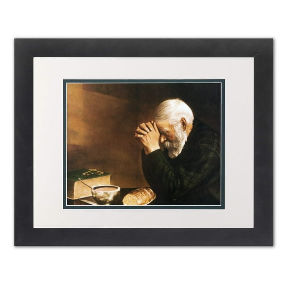 Daily Bread Man Praying at Table Grace 13x16 AntW/G Matted Framed Art Print
