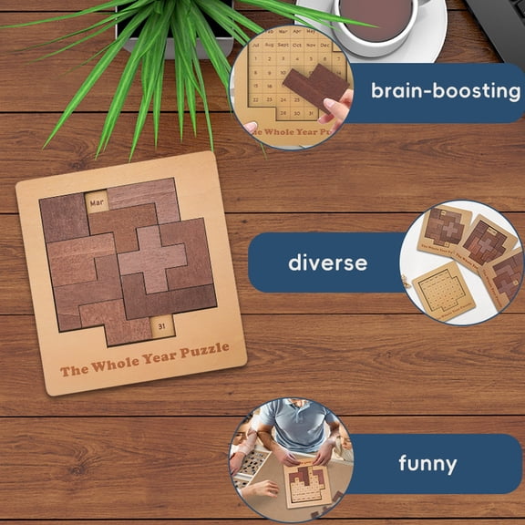 Daily Calendar Puzzle-Wooden Puzzles for Adults-A Puzzle to Challenge 365+ Date,Chirstmas White Elephant Gifts for Men,Office Logic Puzzles