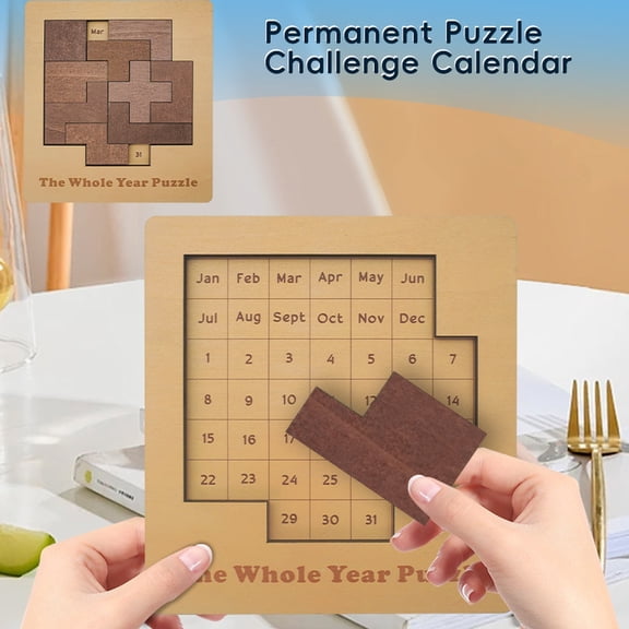Daily Calendar Wooden Puzzle for Adults, 365+ Date Challenge Brain Teaser, 2 Pack Wooden Puzzles, Mental Exercise Game, Office Desk Home Decor