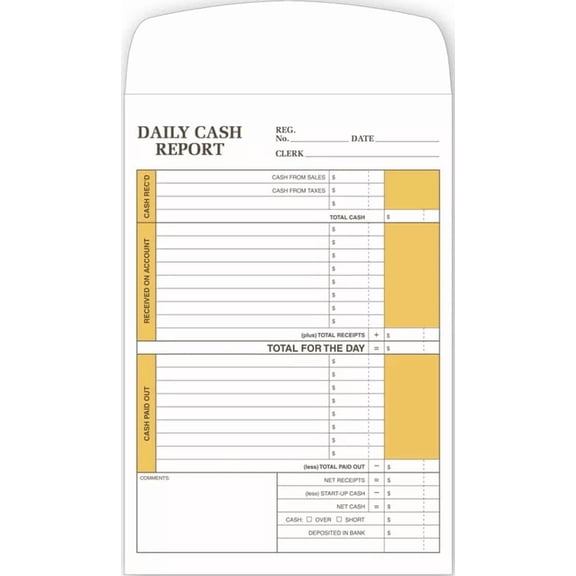 Daily Cash Report Envelope, Size Size: 6 1/2 x 9 1/2, Quantity 250 envelopes