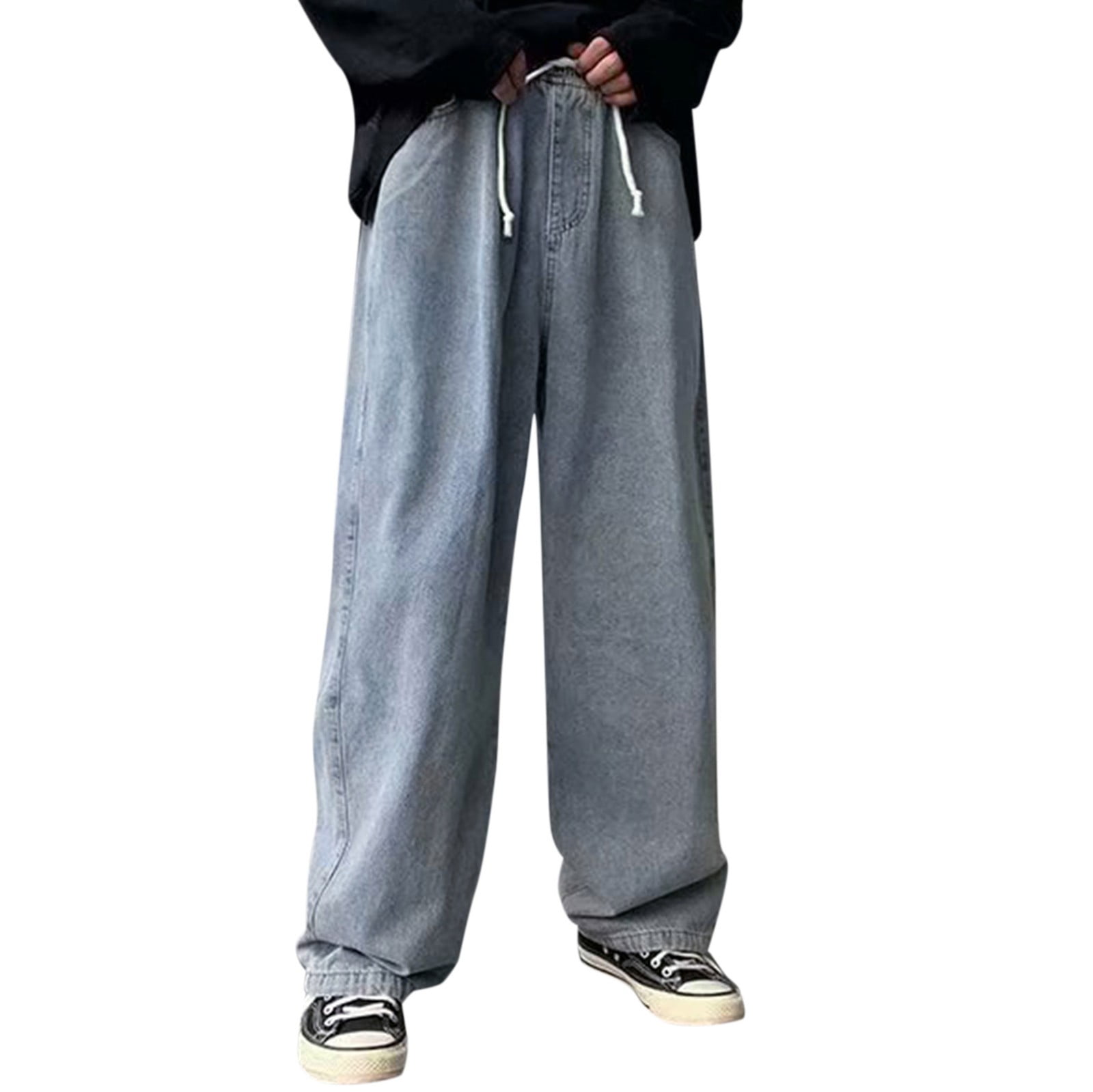 TAIAOJING Men's Classic Loose Fit Straight Leg Stretch Denim