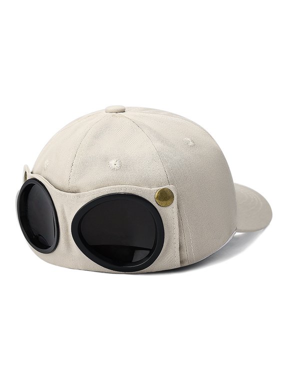 Daily Commuting Baseball Cap With Goggle Accent, Curved Brim Casual Headwear for Travel Days and Outdoor Outings