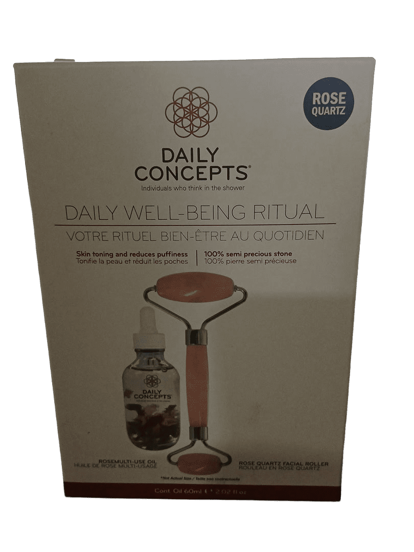 Daily Concepts Rose Quartz Facial Roller with Rose Multi-Use Oil Daily Well-Being Ritual